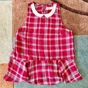 Hollister Red Plaid Sleeveless Top with White Peterpan Collar
